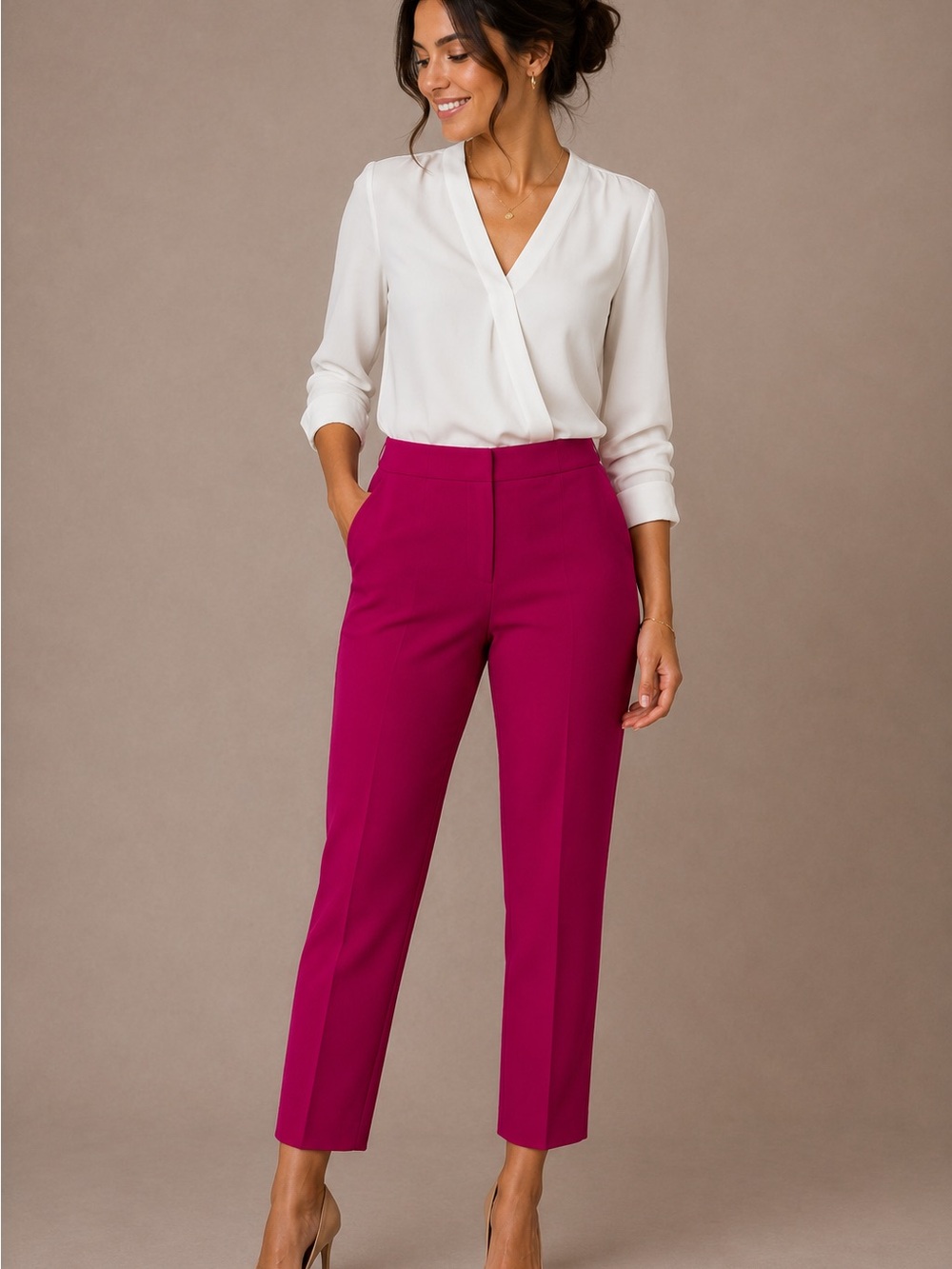 Ann Taylor Magenta Cropped Ankle Pants